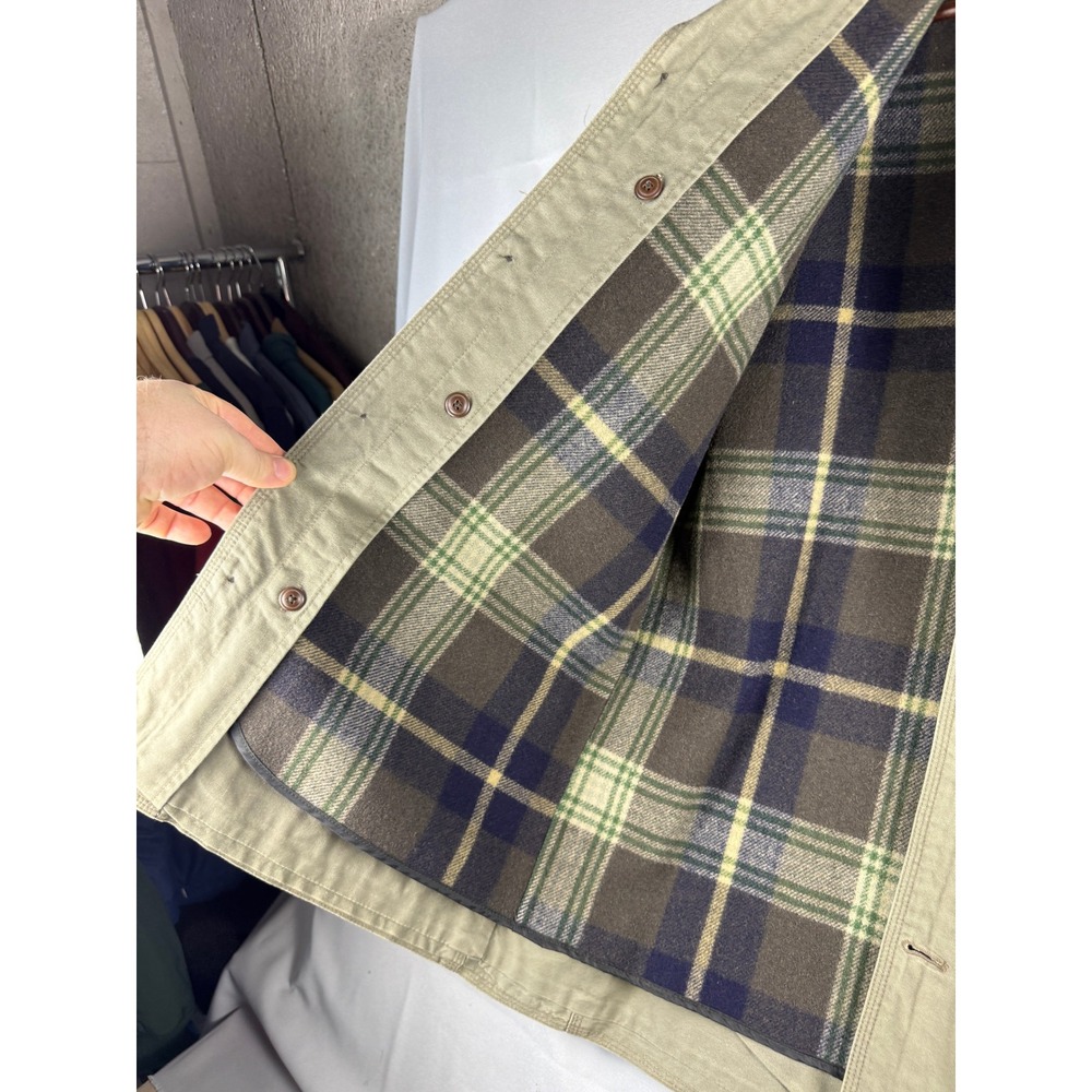 J.Crew Mens Barn Jacket Olive Green Canvas Plaid Lined Field Coat S - Picture 6 of 12